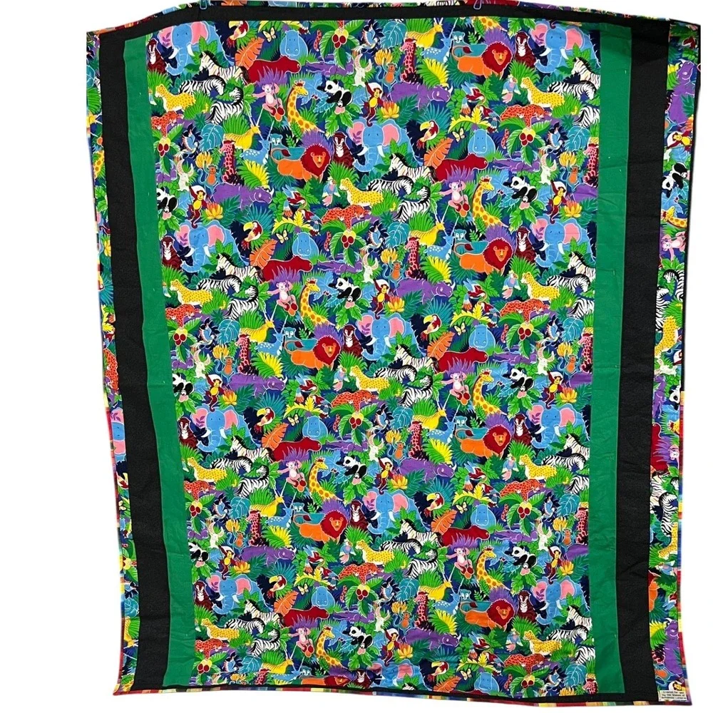 Handmade Reversible Twin Quilt 68x62 Colorful Jungle Animal Patchwork